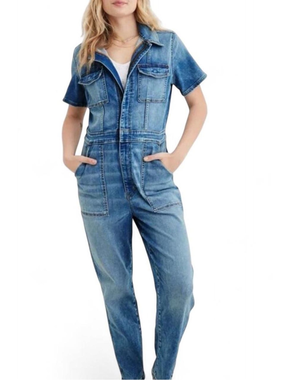 Aerie blue denim jumpsuit SZ L
